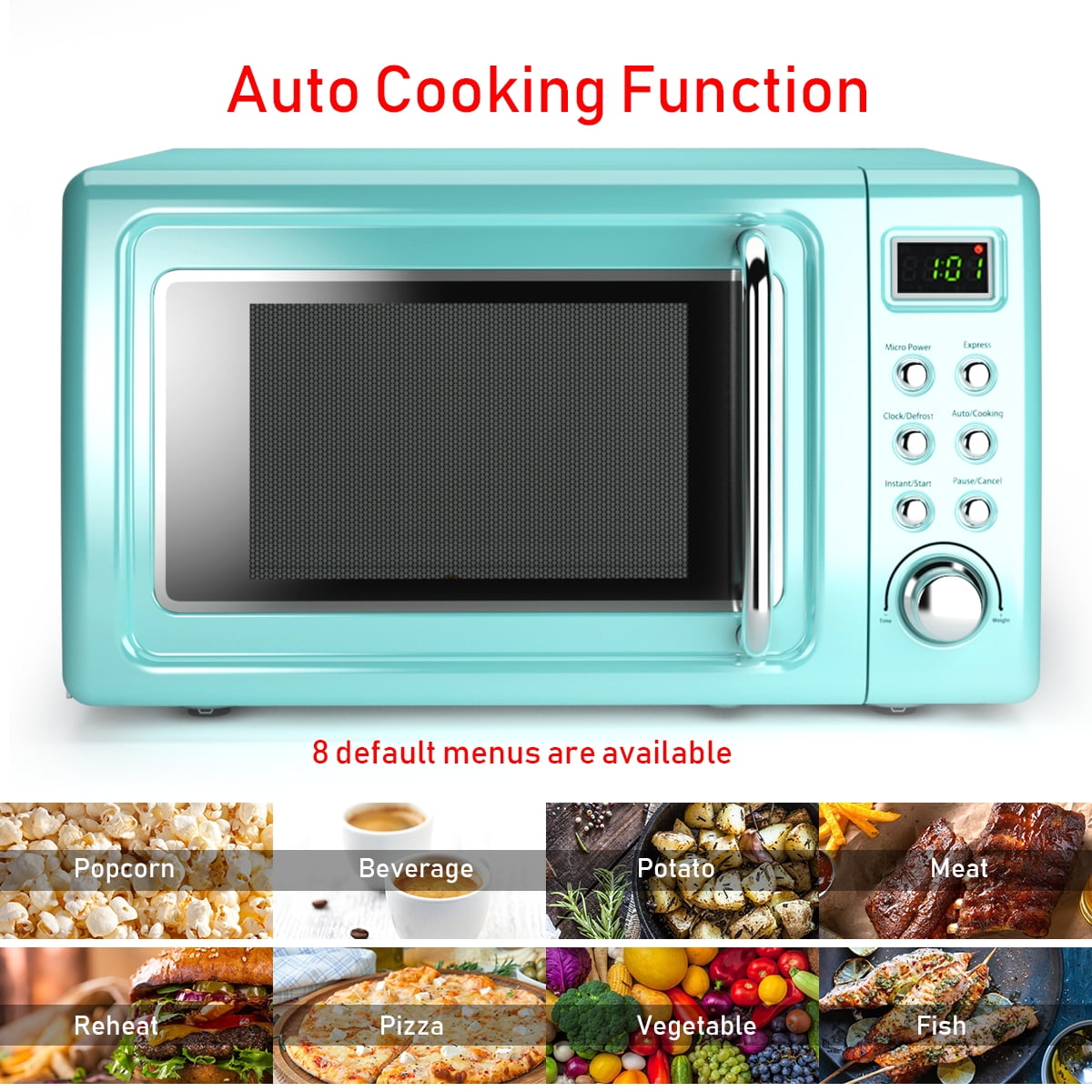 Costway 0.7 Cu.ft Retro Countertop Microwave Oven 700W LED Display Glass Turntable Green