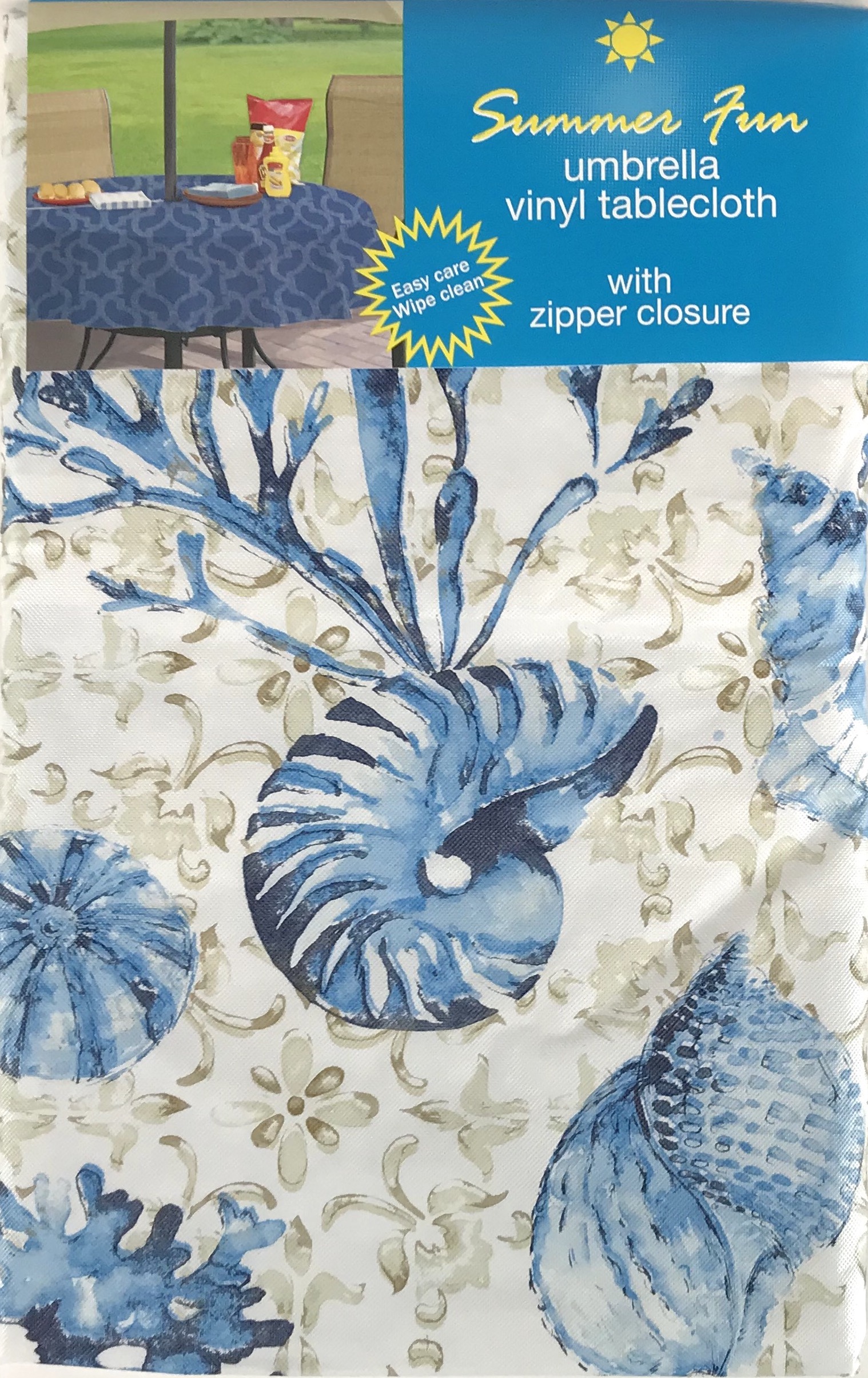 Elrene Summer Ocean Vinyl Tablecloths Umbrella Hole with Zipper 84