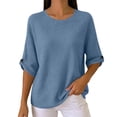 thumbnail image 2 of Gamivast Waffle Knit Shirts for Women 3/4 Sleeve Casual Basic Tops Crewneck Blouses Loose Fit Lightweight Fall Tunic Sweaters for Work Office Everyday Wear Blue M, 2 of 7