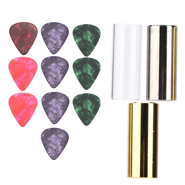 3Pcs Guitar Slide Bar Glass Metal Cylindrical Slider Celluloid Picks Playing Accessories