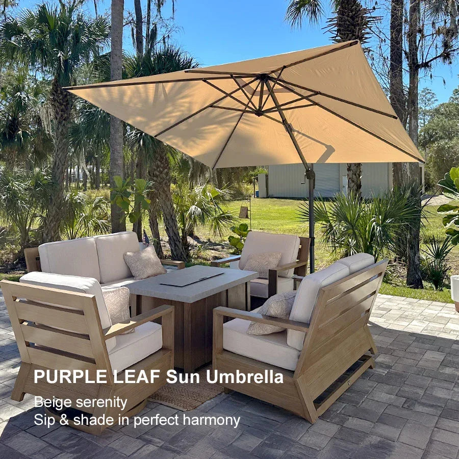 PURPLE LEAF 10 Feet Patio Umbrella with Base Outdoor Cantilever Square Umbrella Aluminum Offset Umbrella with 360-degree Rotation for Garden Deck Pool Patio, Beige
