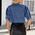 thumbnail image 3 of OGLCCG Women's Cropped Denim Jacket Casual Puff Sleeve Short Jean Jackets Summer Short Sleeve Classic Casual Jean Jackets, 3 of 8
