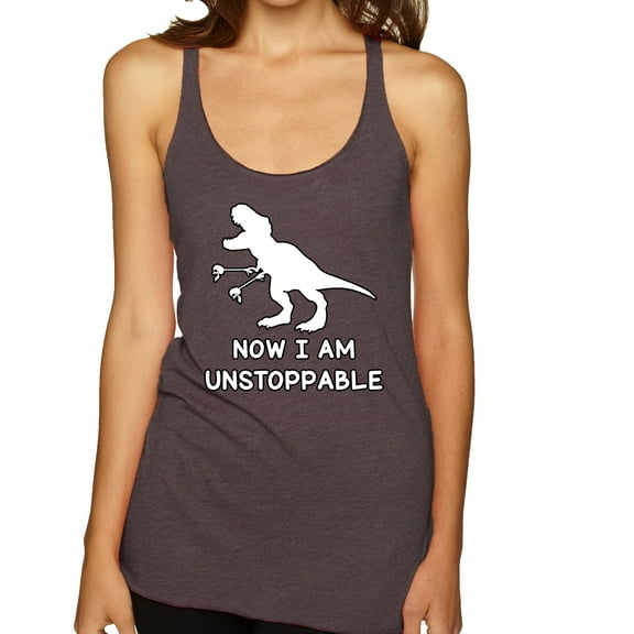 Wild Bobby, Unstoppable T Rex Funny, Pop Culture, Women Tri-Blend Racerback Tank Top, Brown, X-Large