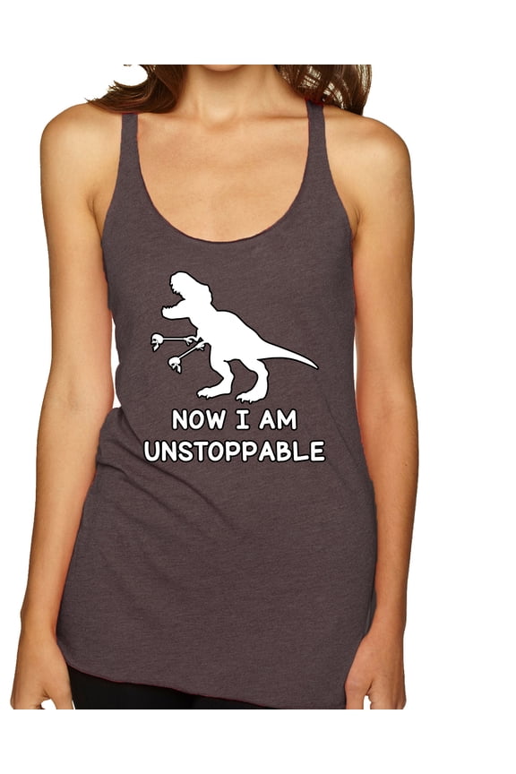 , Unstoppable T Rex Funny, Pop Culture, Women Tri-Blend Racerback Tank Top, Brown, X-Large