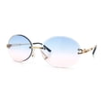 thumbnail image 4 of Mens Luxury Rimless Oval Rich Gangster Metal Rim Sunglasses Gold - Blue Pink, 4 of 8