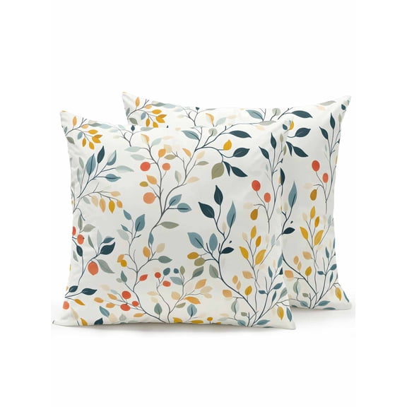 Outdoor Pillows Waterproof, Colorful Botanical Spring Bedding Throw Pillows with Insert for Couch Sofa Bed, Farmhouse Summer Leaves 16x16 Inch Pillowcases Decorative Camping Patio Pillow Set of 2