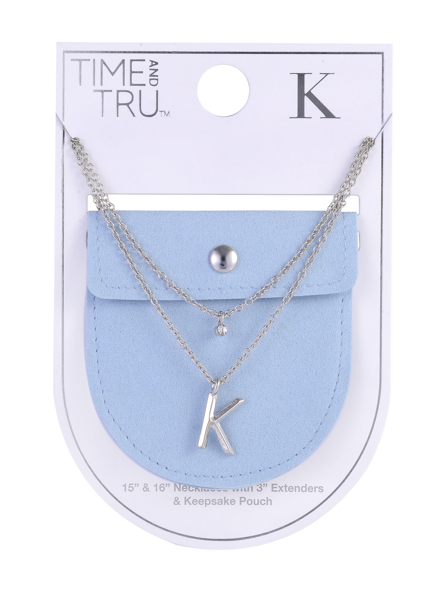 Time and Tru Silvertone Rolo Chain 2 Row Initial "K" Pendant Necklace