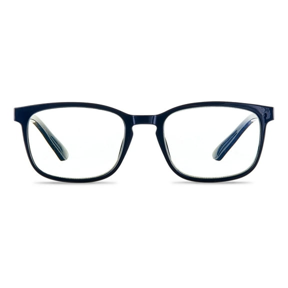 Equate Unisex Pike Bluelight Rectangular Reading Glasses with Case, Dark Grey Blue, +2.50