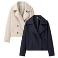 thumbnail image 6 of Women's Winter Loose Fit Cropped Wool Coat Double Breasted Dressy Short Blazer Jacket Peacoat Navy Blue L, 6 of 10