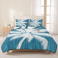 thumbnail image 3 of Quilts Twin Size Bedding Set, Tropical Palm Tree Lightweight Quilted Comforter, Turquoise Summer Coastal Coconut Leaves Soft Reversible Bedspread Coverlet with Pillow Covers for All Season, 68" x 86", 3 of 9