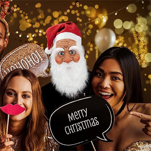 Full Over Head Latex Santa Realistic Accessory with White Beard and Festive Red Hat