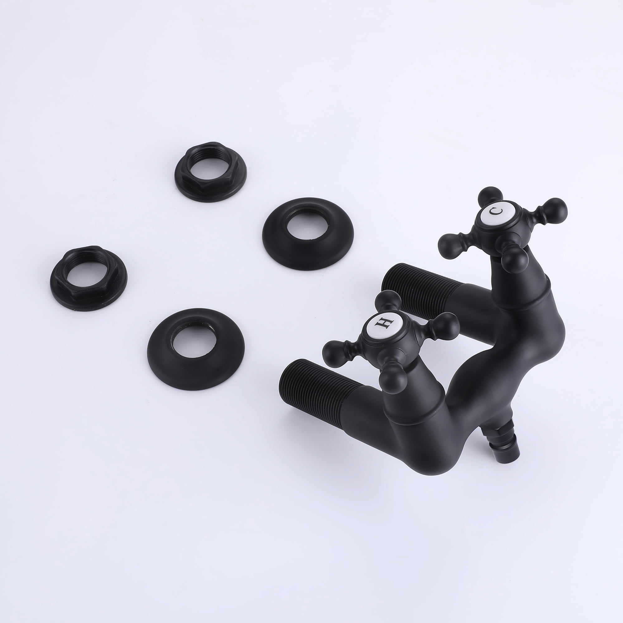 SUMERAIN Vintage Leg Tub Filler 3-3/8-Inch Center Wall Mount Tub Faucet, Cross Handle Matte Black