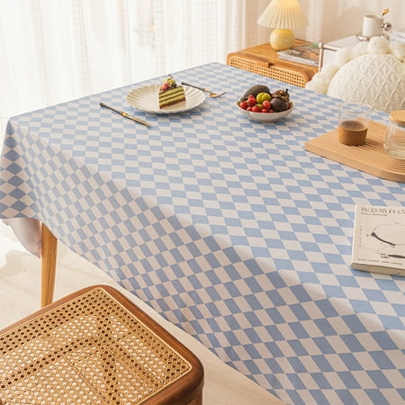 

Glonme Tablecloth Washable Tablecloths Diamond Rectangle Table Cloths Covers Decorative Waterproof Polyester Oil-Proof Light Blue 140*180cm