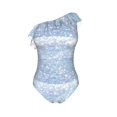 thumbnail image 5 of Wukai White Bule Glitter Chic One Shoulder Swimwear with Ruffle Design and Tummy Control Skirt: Fashionable, Supportive, Comfortable for Beach-Large, 5 of 7