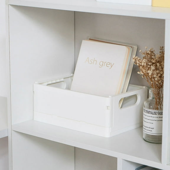 Masteelf White Plastic Sundries Storage Box for Home Organization Collapsible Storage Basket 12.5 x 9.5 x 8.5 Inches