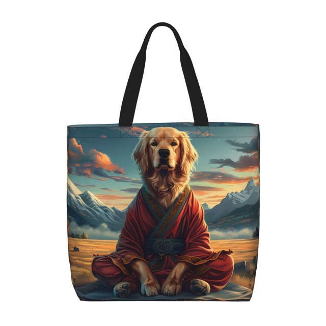 Balery Meditating Golden Retriever Bolsa de Mano para Mujeres con Cremallera, Bolsa de Gimnasio con Compartimentos, Bolsa para Laptop, Bolsa para Trabajo