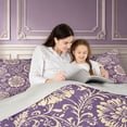 thumbnail image 4 of Erosebridal Purple Floral Vine Full Size Comforter Sets,Cream Damask Motif Bedding Comforter Set,3 Pieces,1 Comforter and 2 Pillowcases,Light Gray Reversible, 4 of 7