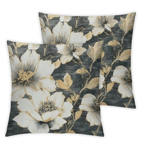 Blue Gray and Gold Marble Flowers Pillow Covers Set of 2, Throw Pillow Covers Set Cushion Case Decorative Square Pillowcases for Sofa Bed Couch Living Room Car