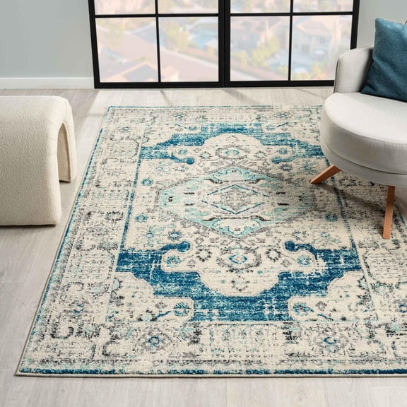 Luxe Weavers Oriental Medallion Blue 8x10 Area Rug, Indoor Stain-Resistant Carpet