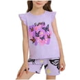 thumbnail image 2 of NAISIBABY Girls Outfit Sets, Prints Ruffles Sleeveless T-Shirt & Elastic Waist Shorts 2-Piece Kids Cute Fashion Clothes Purple 2T, 2 of 6