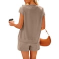 thumbnail image 5 of Women's V Neck Button Two Piece Suit Short Sleeve Loose Fit, 5 of 9