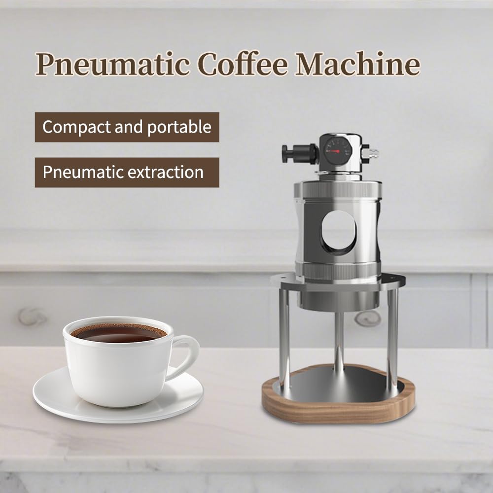 Portable Pneumatic Coffee Machine, Manual Air Pressure Espresso Maker, Compact for Camping Travel & Home Use, with Pressure Gauge, 58mm Portafilter