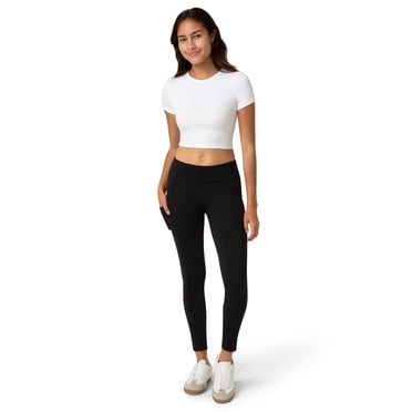 No nonsense Women's Cotton Legging with Tech Pocket, Black, Small