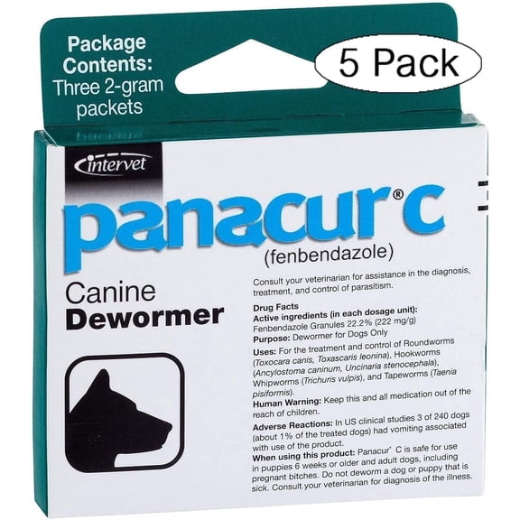 Panacur C Canine Dewormer Dogs 2 Gram Each Packet Treats 20 lbs (3 Packets) (Fivе Расk)