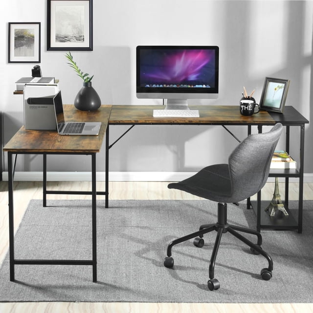 168CM Escritorio para Computadora en Forma de L Escritorio para Juegos de Computadora Estación FurnitureR Moderno