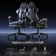 Bigzzia Massage Gaming Chair with Footrest, Gamer Chair for Adults,Lumbar Pillow and Headrest Adjustable, White