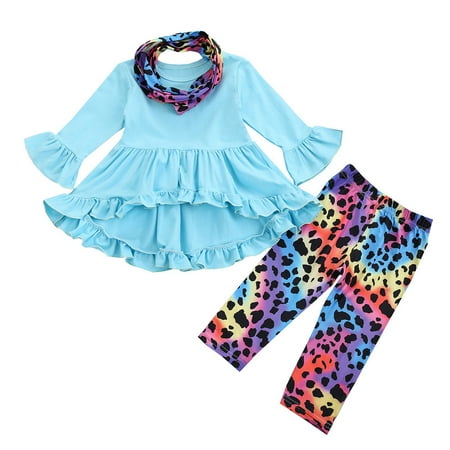 

BONIXOOM Gift Leopard Print Floral Toddler Kids Girls Princess Skirt+Pants+Headbands Outfits