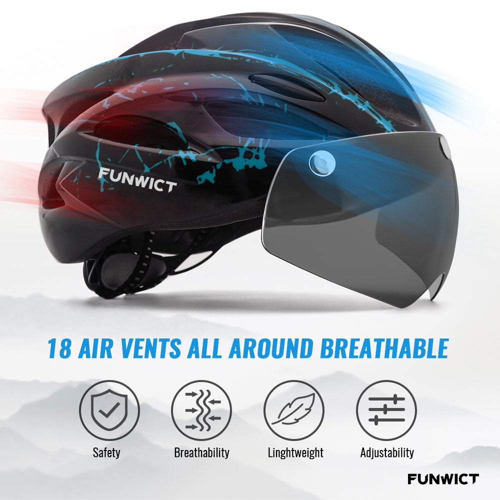 FUNWICT Bicycle Helmet with Light and Magnetic Goggles Lightweight Bike Helmet for Adult Men Women