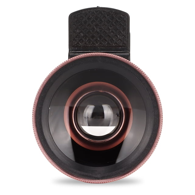 Lente para teléfono 2 en 1 HD profesional con clip universal, gran angular de 0,45X, lente macro de 12,5X para teléfono móvil y tableta, color oro rosa