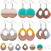 1 Bag 64Pcs 6 Colors Resin Wood Dangle Drop Earring Making Starter Kit Lightweight Round Drop Resin Wooden Pendant Charms Jewelry Making Supplies for Women Beginners