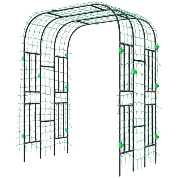 8 FT Metal Garden Arch Trellis for Climbing Plants, Plant Support with Net for Cucumbers, Vines