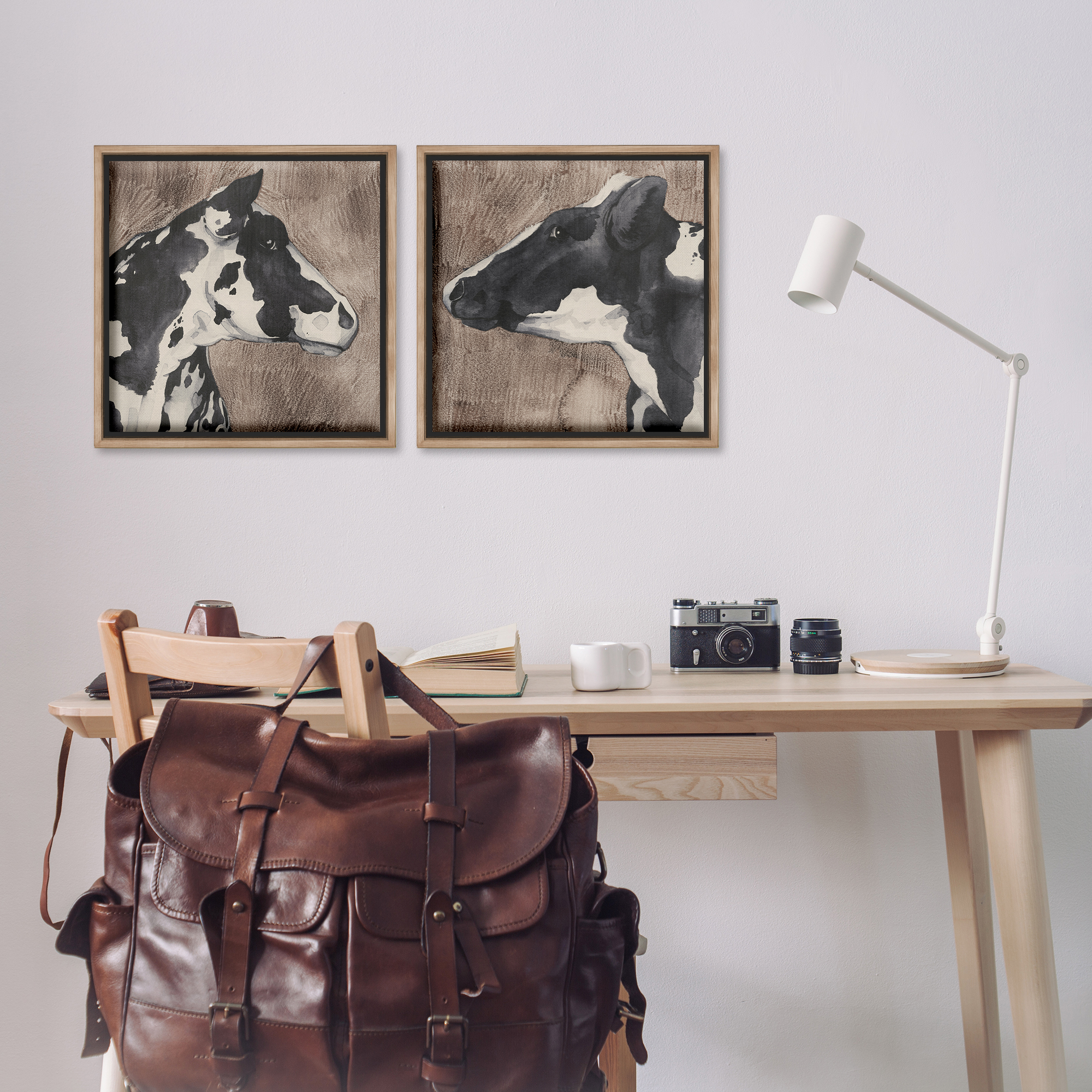 Stupell Industries Holstein Cow Portrait Profile Animals Painting Brown Floater Framed Canvas Art Print Wall Art, 18 x 18, Set of 2