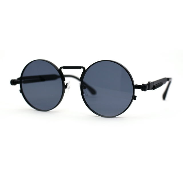 Lunettes de Soleil Steam Punk à Lentille Ronde Ronde, Monture Métallique, Style Rétro Victorien Printemps, Tout Noir