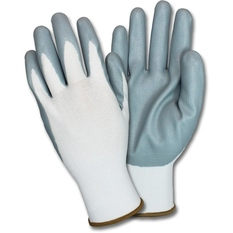 Safety Zone Nitrile Coated Knit Gloves - Nitrile Coating - Medium Size - Gray, White - Knitted, Durable, Flexible, Comfortable, Breathable - For Industrial - 1 Dozen Safety Zone Nitrile Coated Knit Gloves - Nitrile Coating - Medium Size - Gray, White - Knitted, Durable, Flexible, Comfortable, Breathable - For Industrial - 1 Dozen