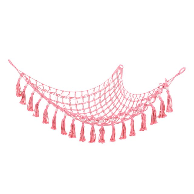 Toys Storage Hammock, Stuffed Animal Storage Net Tassel Cotton Rope Space Saving For Home Dark Pink