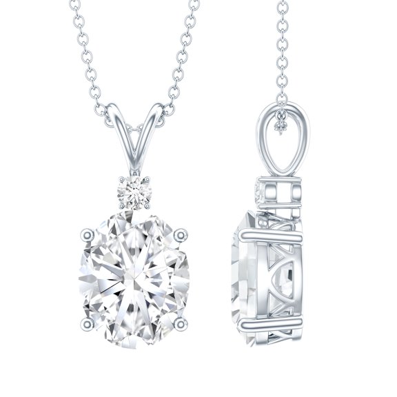 Rosec Jewels Oval Shape Moissanite Solitaire Pendant Necklace for Women (8X10 mm), 925 Sterling Silver