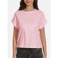thumbnail image 2 of Womens Short Sleeve Cropped T-shirts Summer Rolled Dolman Sleeve Crop Tops Casual Round Neck Solid Short Basic Tees, 2 of 6