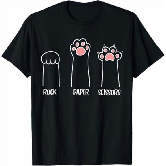 Greenink Funny Cat Rock Paper Scissors Hand Game Cute Paws T-Shirt Men Women Boys Girls Cat Lover Gifts Tees