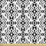 Aztec Fabric by the Yard, Monochrome Print of Kingdom Rhythmic Art Motifs, Decorative Upholstery Fabric for Chairs & Home Accents, Charcoal Grey and White by Ambesonne