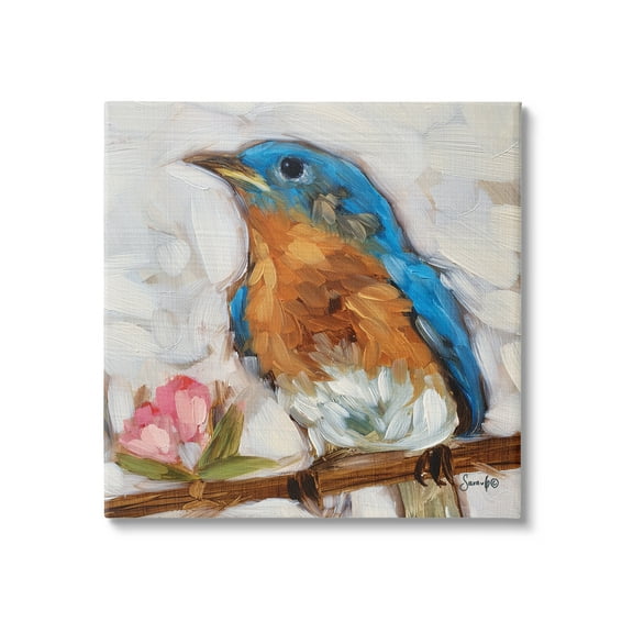 Stupell Bluebird Wildlife Blooming Flower Tree Animals & Insects Painting Gallery Wrapped Canvas Print Wall Art