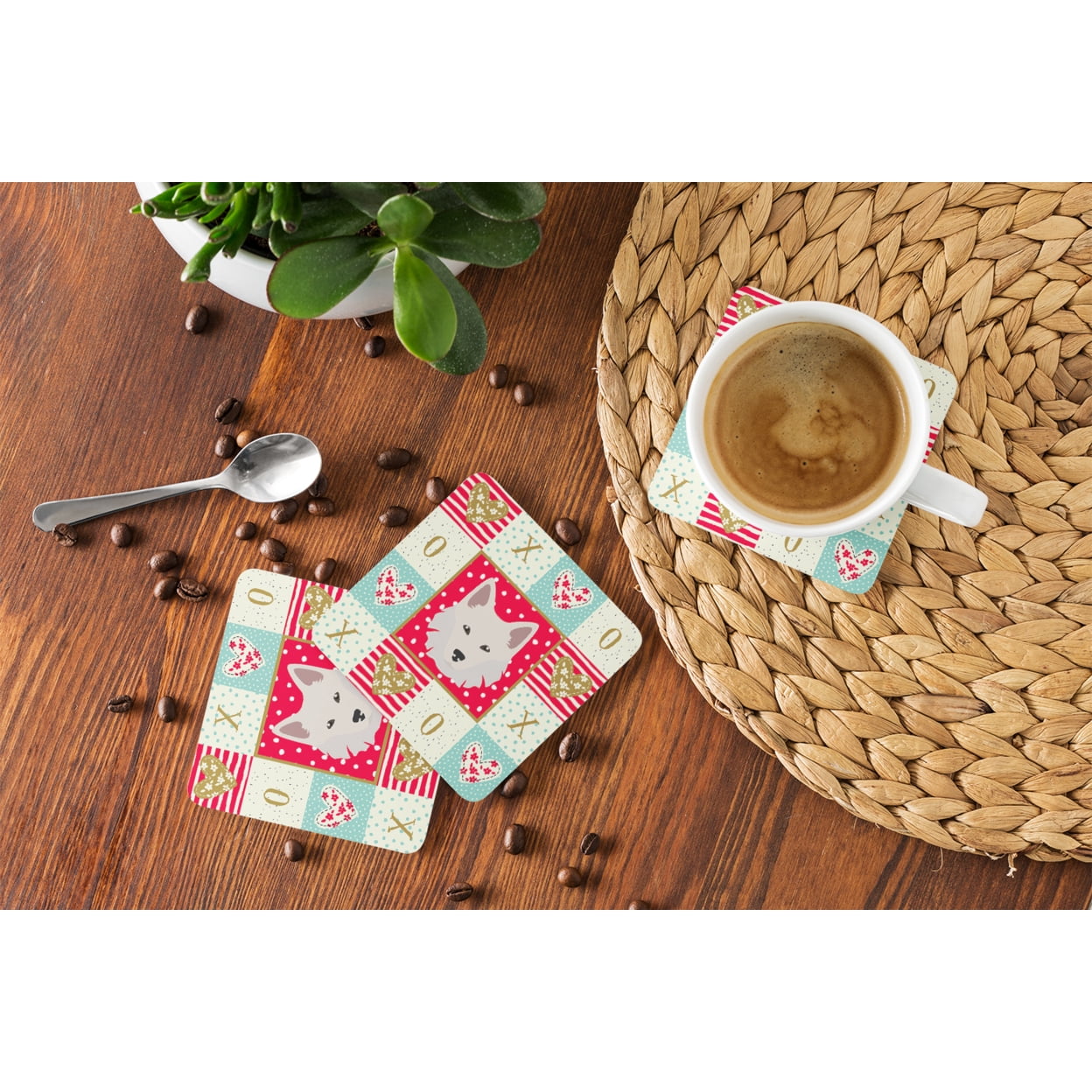 Danish Spitz Love Foam Coaster Set of 4