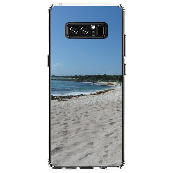 DistinctInk Clear Shockproof Hybrid Case for Samsung Galaxy Note 8 - TPU Bumper, Acrylic Back, Tempered Glass Screen Protector - Beach Scene Akumal Mexico