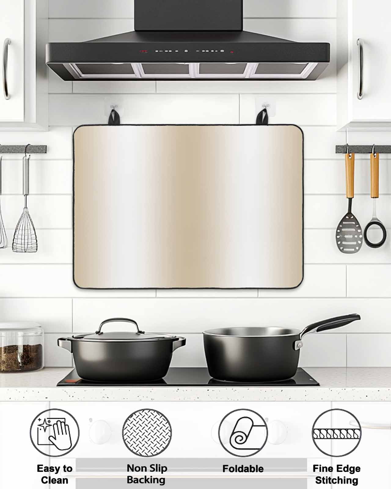 Stove Top Covers for Electric Stove, Beige White Ombre Glass Stovetop Cover Protector, Country Minimalist Abstract Gradient Induction Cooktop Protector Oven Mat for Kitchen Countertop 36"x21"