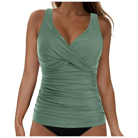 Linfrsh Women s Underwire Tankini Top Only - Push Up Swimsuit Top with Bra Support Tummy Control Bathing Suit Top No Bottom 2025(Light Green S)