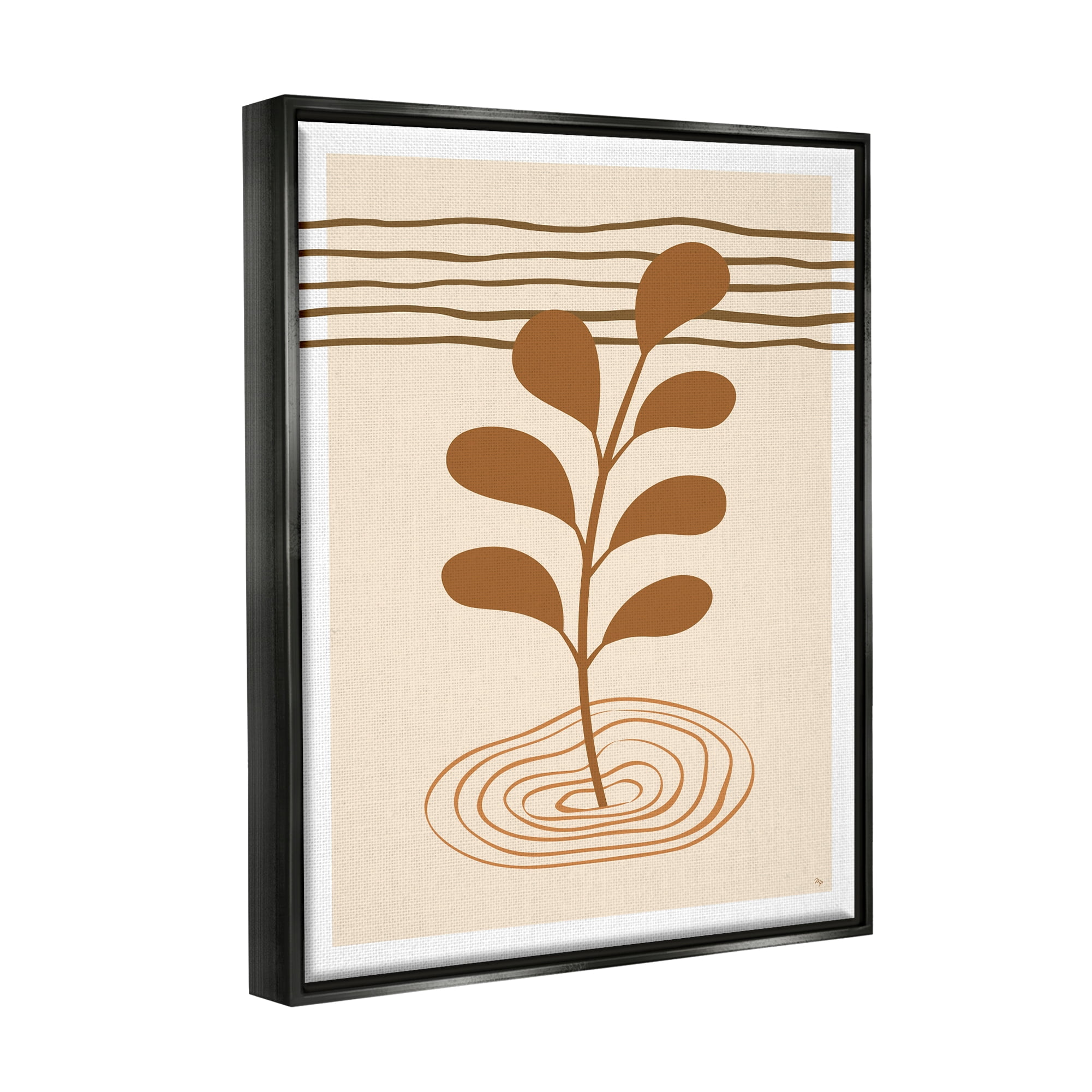 Stupell Industries Contemporary Earthy Leaf Botanical & Floral Painting Black Floater Framed Canvas Art Print Wall Art, 25 x 31