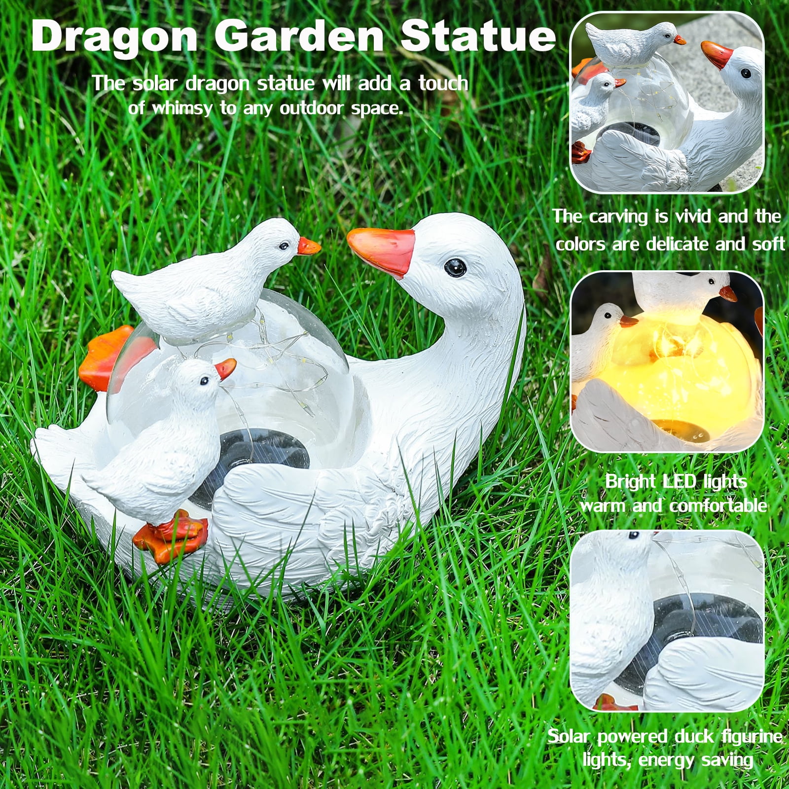 Garden Statue Outdoor, Cute Duck Solar Statue Resin Figurine Lights Outdoor Waterproof, Outdoor Decor Sculpture for Garden Yard Patio Lawn, Birthday Gifts for Mom Grandma Women